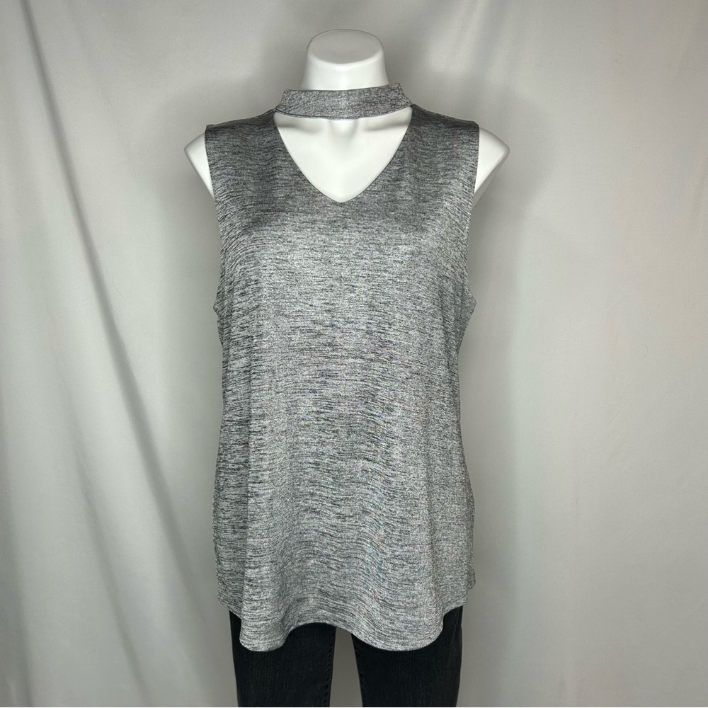 Silver Metallic- Ruff Hewn Sleeveless Draping Mock Choker Top,‎ Large